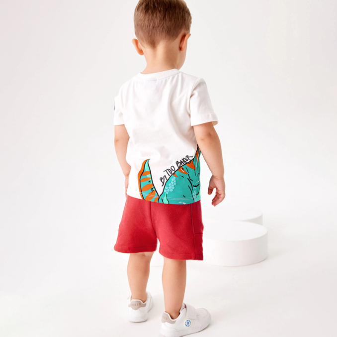 Kids Premium Cotton Dinosaur Graphic Tee and Shorts 2-Piece Outfit Set