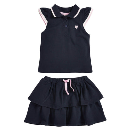 Girls’ Premium Cotton Flutter-Sleeve Polo & Tiered Skirt Set