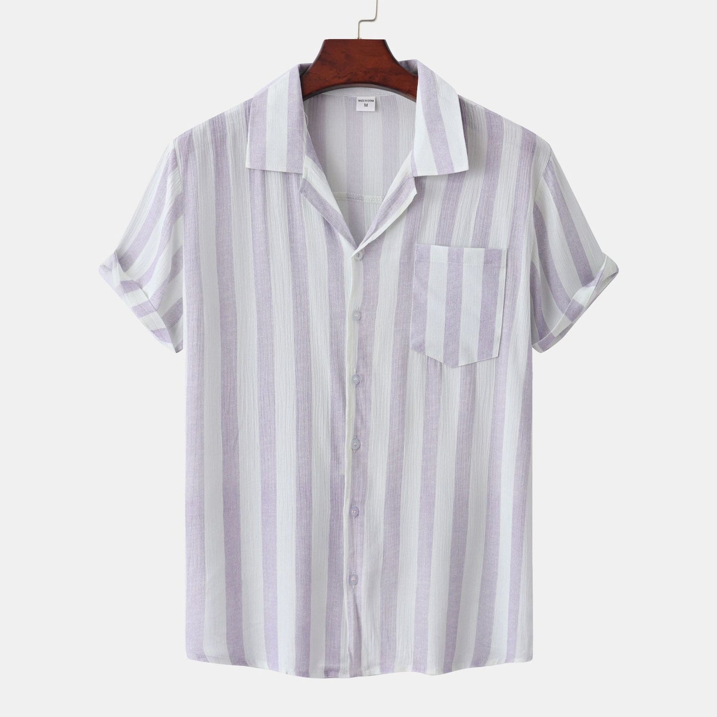 Premium Vertical Striped Cotton Camp Collar Shirt