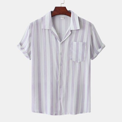 Premium Vertical Striped Cotton Camp Collar Shirt