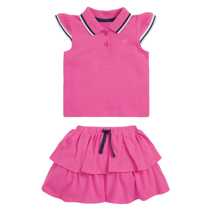 Girls’ Premium Cotton Flutter-Sleeve Polo & Tiered Skirt Set