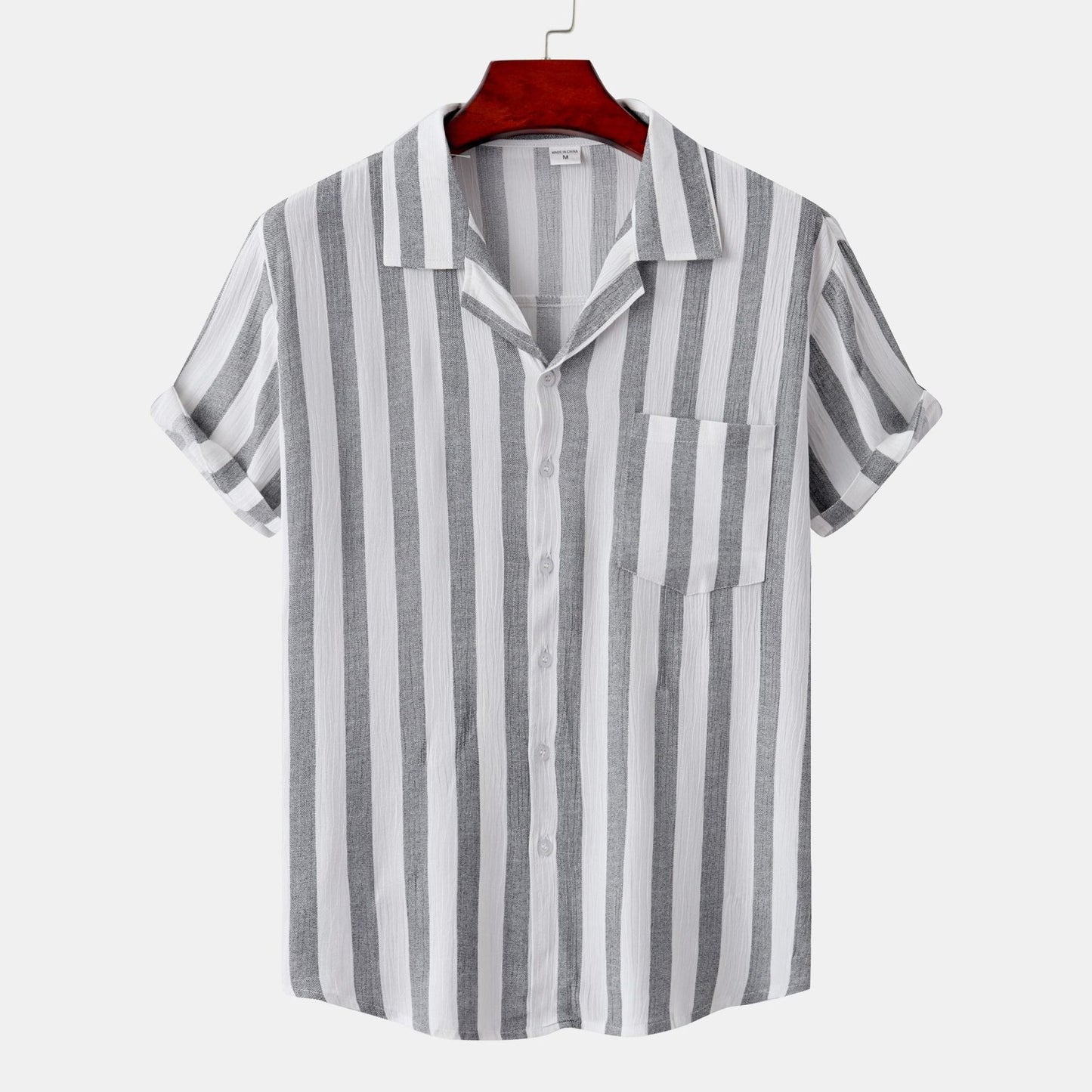 Premium Vertical Striped Cotton Camp Collar Shirt
