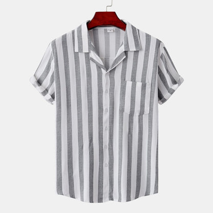 Premium Vertical Striped Cotton Camp Collar Shirt