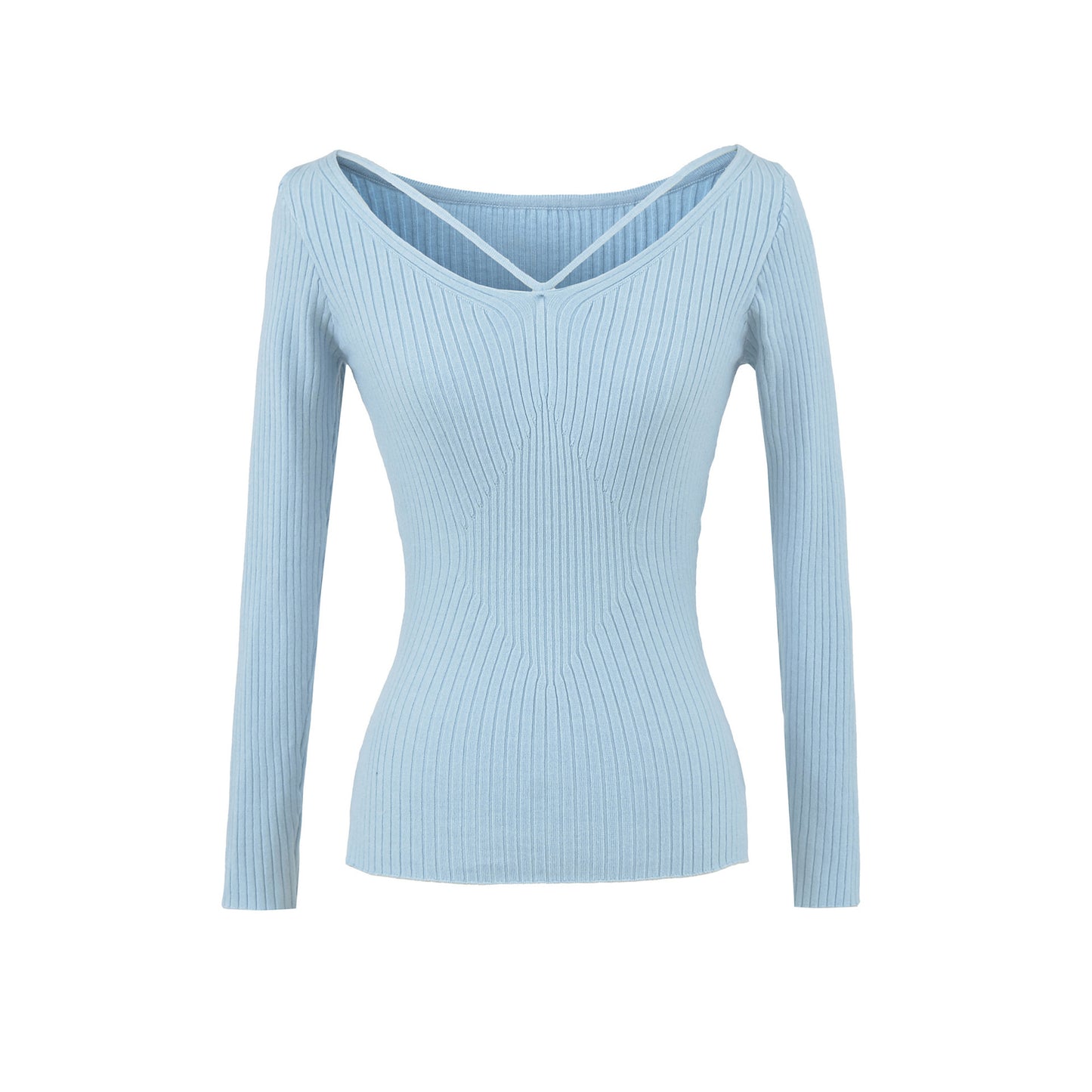 Elevated Long Sleeve Ribbed Knit Top with Criss-Cross Cutout Neckline