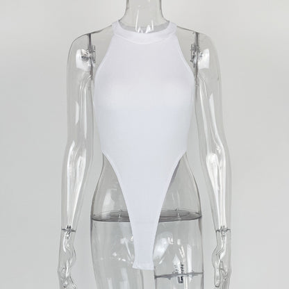 High-Cut Ribbed Halter Bodysuit – Sexy Backless Sleeveless One-Piece