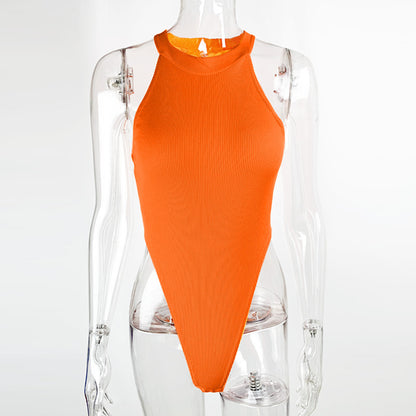 High-Cut Ribbed Halter Bodysuit – Sexy Backless Sleeveless One-Piece