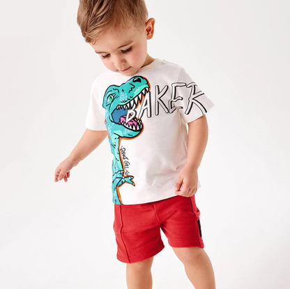 Kids Premium Cotton Dinosaur Graphic Tee and Shorts 2-Piece Outfit Set