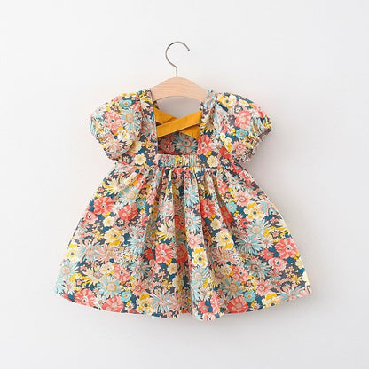 Vintage-Inspired Puff Sleeve Floral Cotton Toddler Dress - Wildflower Print