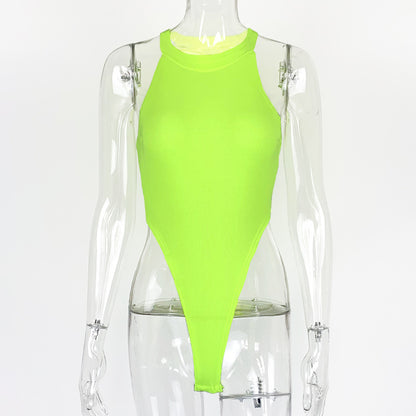 High-Cut Ribbed Halter Bodysuit – Sexy Backless Sleeveless One-Piece