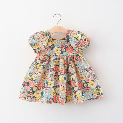Vintage-Inspired Puff Sleeve Floral Cotton Toddler Dress - Wildflower Print