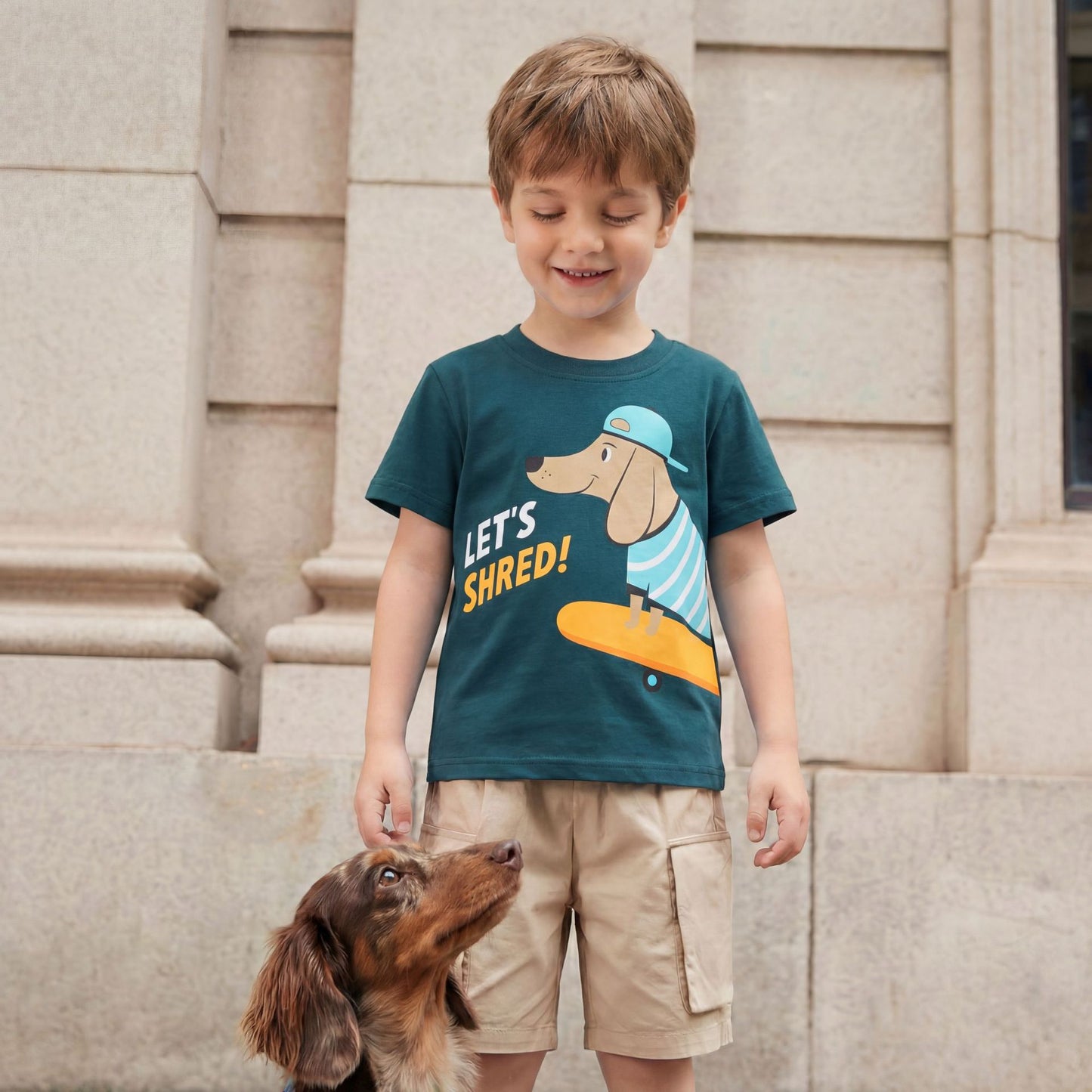 Kids Premium Cotton Skater Dog Graphic Tee – "Let’s Shred!" Short Sleeve T-Shirt