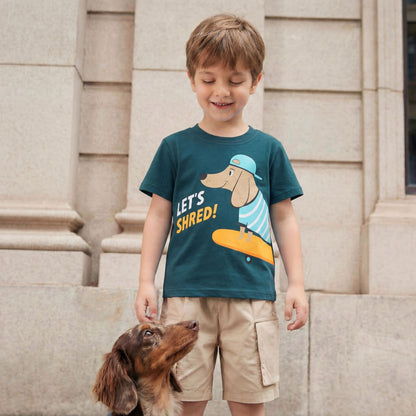 Kids Premium Cotton Skater Dog Graphic Tee – "Let’s Shred!" Short Sleeve T-Shirt