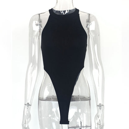 High-Cut Ribbed Halter Bodysuit – Sexy Backless Sleeveless One-Piece