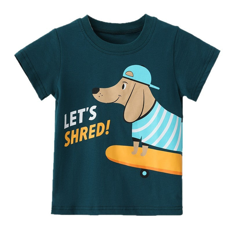 Kids Premium Cotton Skater Dog Graphic Tee – "Let’s Shred!" Short Sleeve T-Shirt