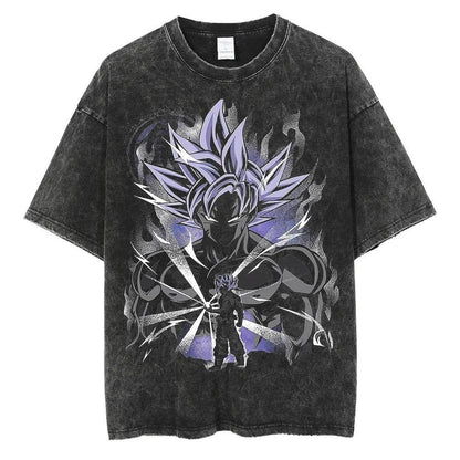 Hip Hop Oversized Washed G-O-K-U Anime T-shirts Men Black Vintage