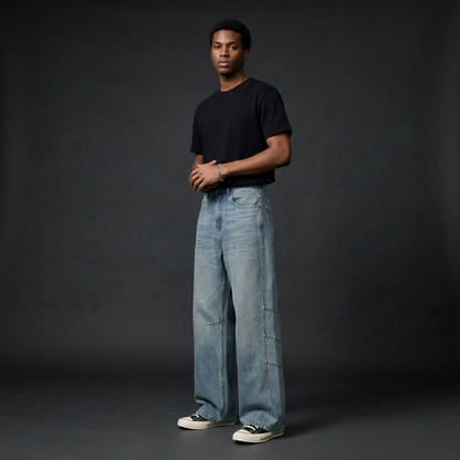 Premium Paneled Wide-Leg Denim Carpenter Pants
