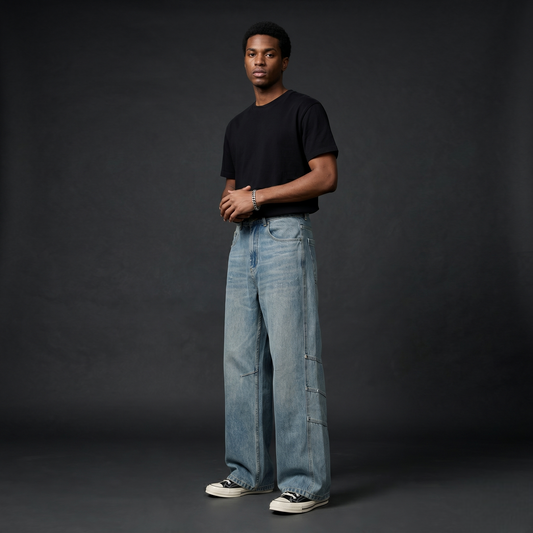 Premium Paneled Wide-Leg Denim Carpenter Pants