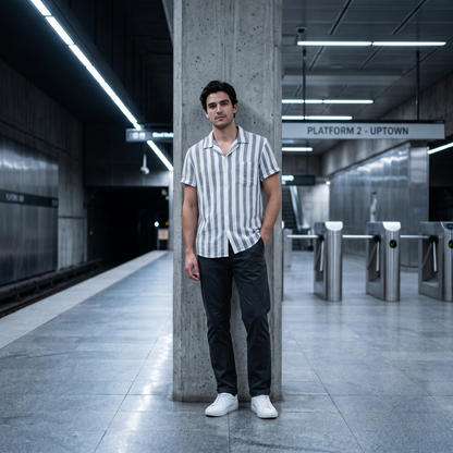 Premium Vertical Striped Cotton Camp Collar Shirt