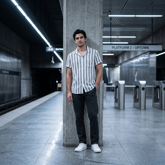 Premium Vertical Striped Cotton Camp Collar Shirt