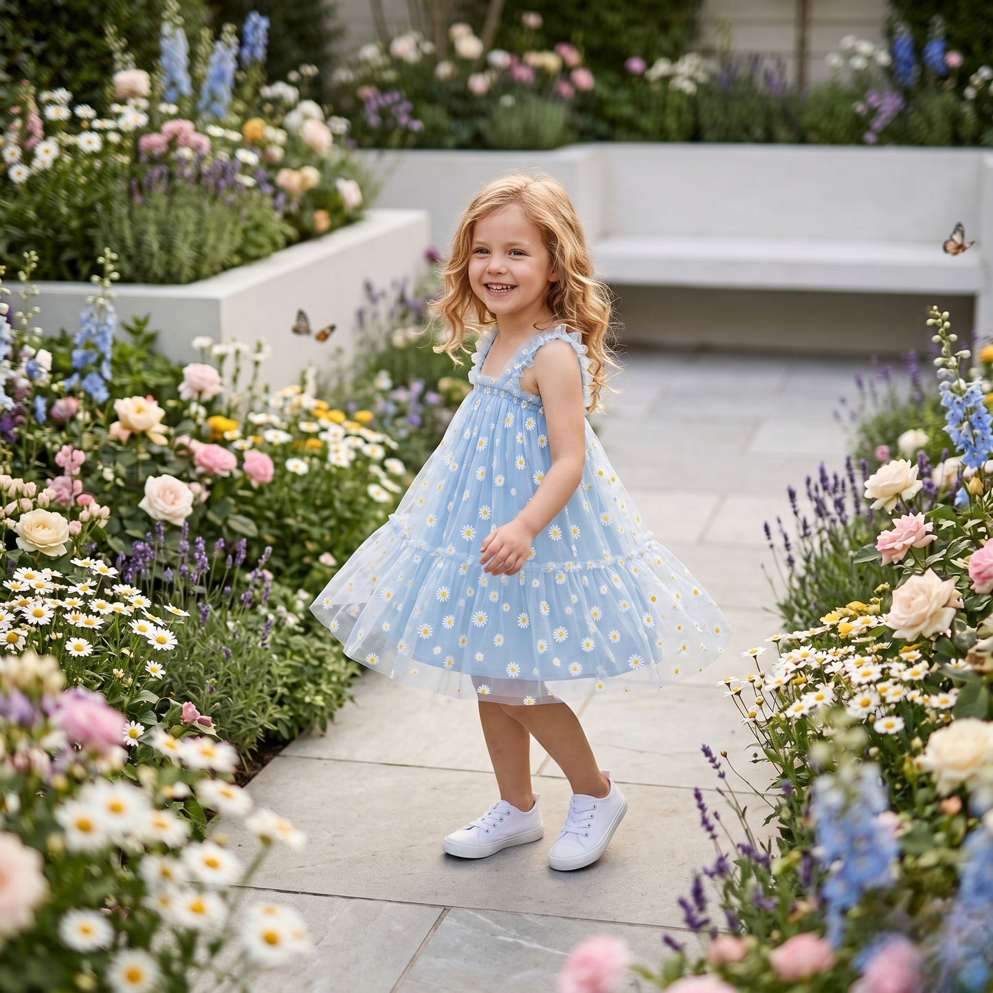 Cotton-Lined Tiered Tulle Twirl Dress for Girls