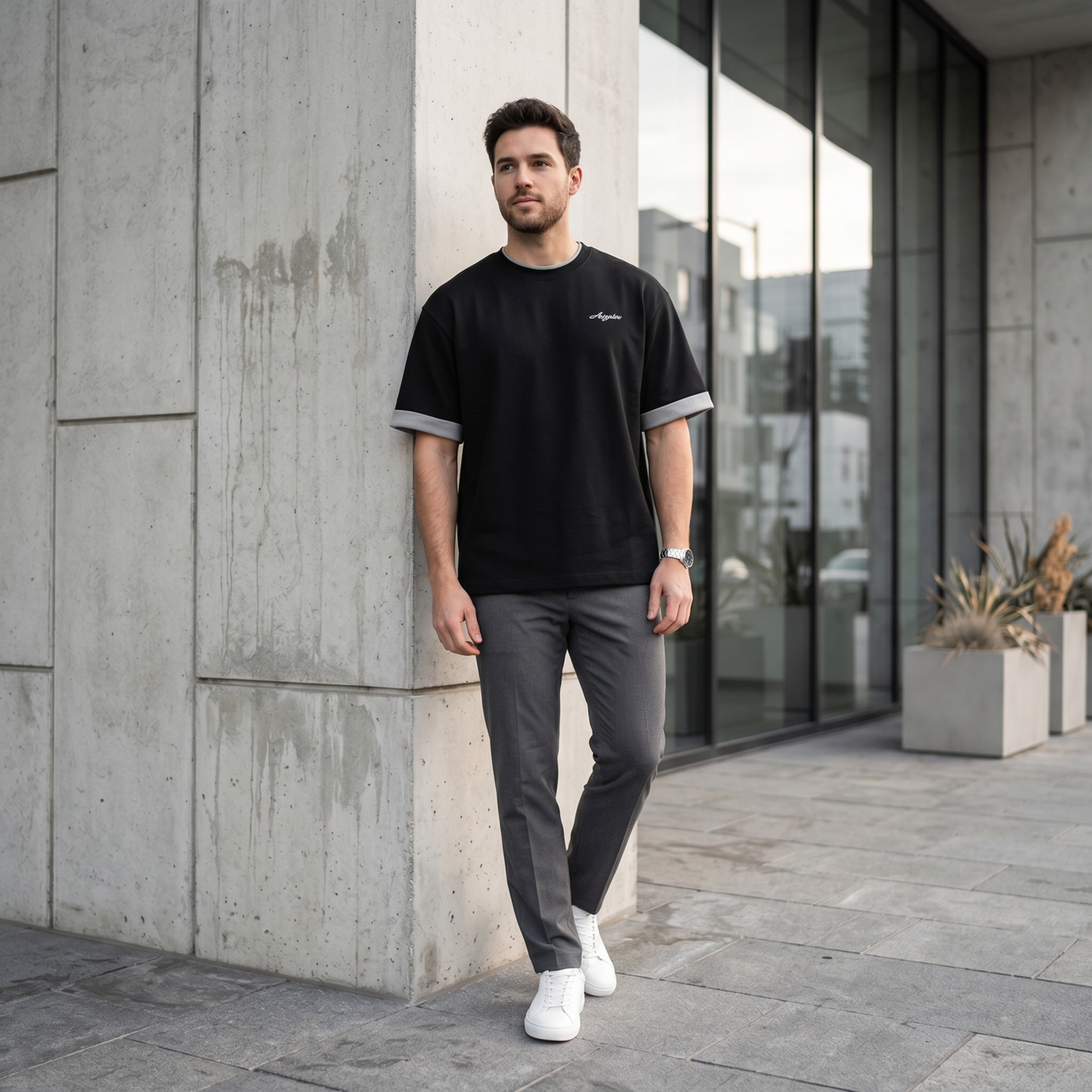 Urban Streetwear Contrast Sleeve Oversized T-Shirt